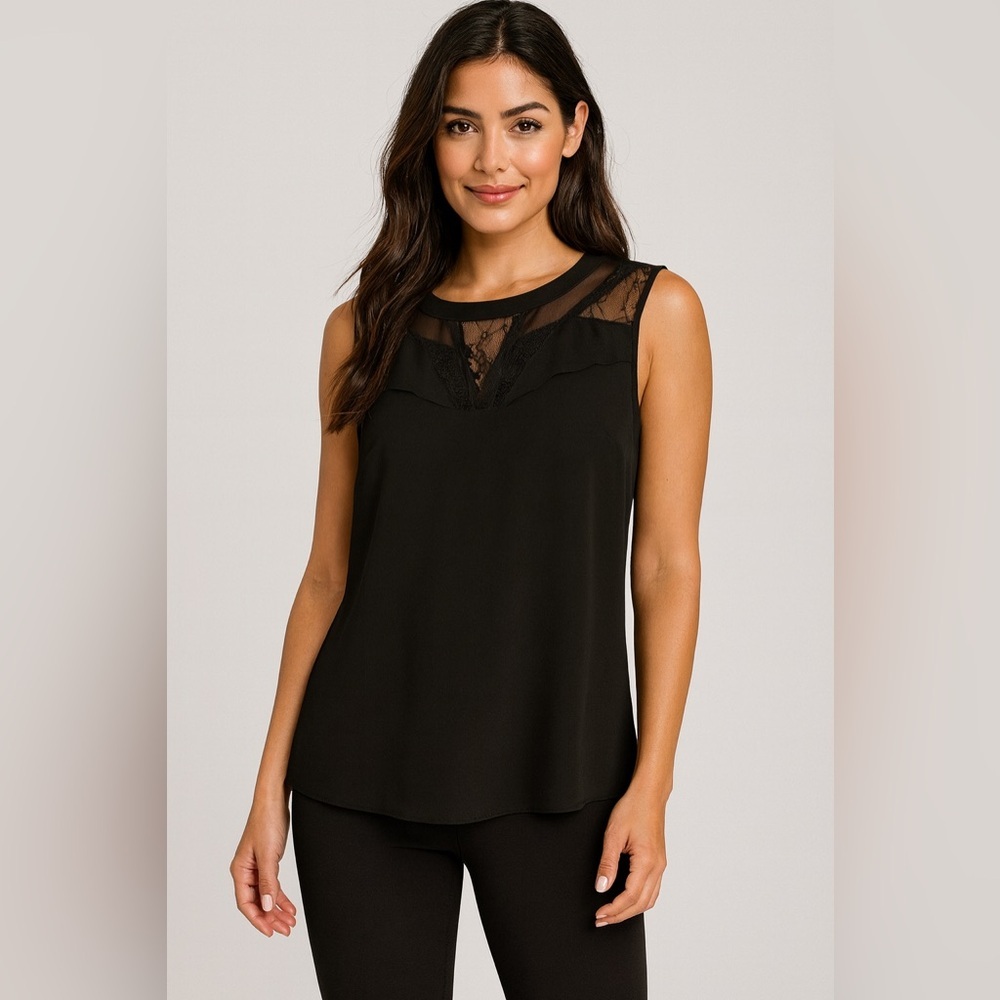 Reitmans sleeveless blouse with mesh detailing black size small​​​​​​​​​…​